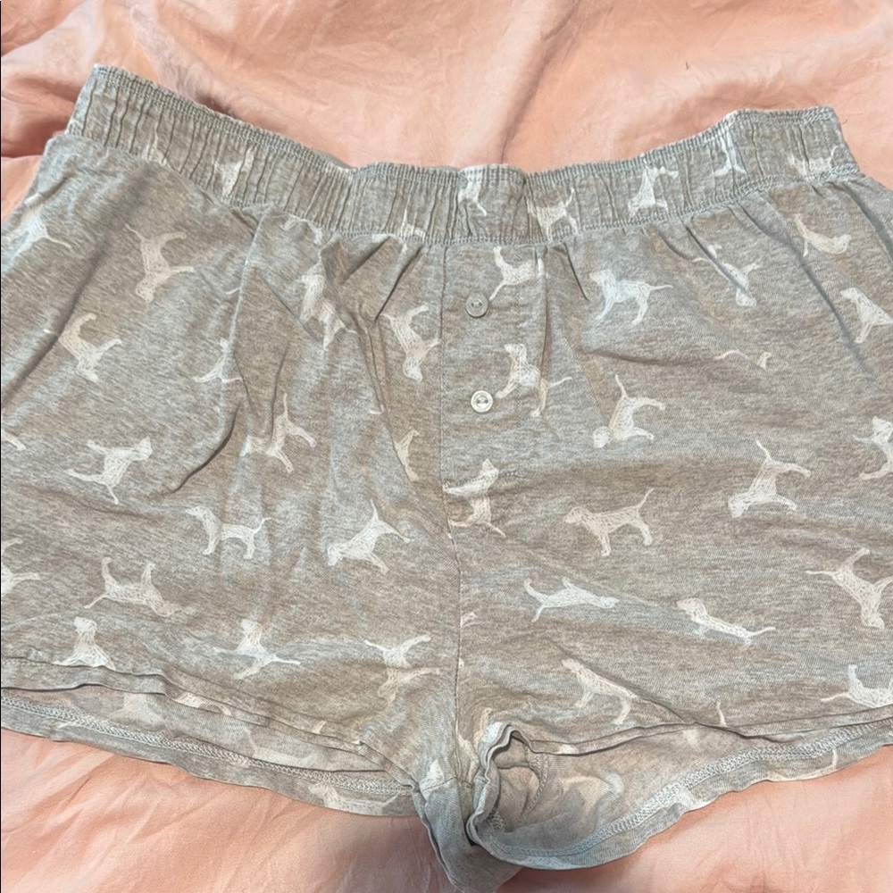 PINK Victoria's Secret Gray Pajama Shorts with White Dog Print